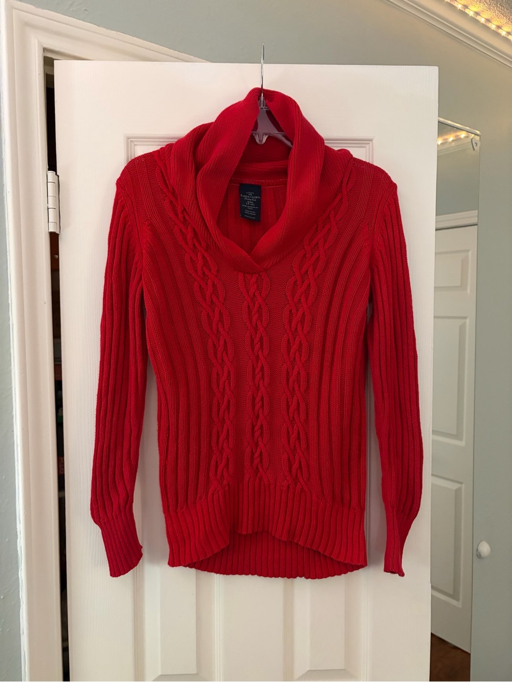 Vintage Y2K Red Cable Knit Chunky Cowl Neck Sweater - Small
